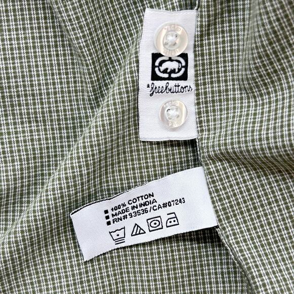 ECKO Unltd Button Up Shirt Men 3XL Green Micro Plaid L/S Epaulets Casual Streetw - Picture 9 of 16